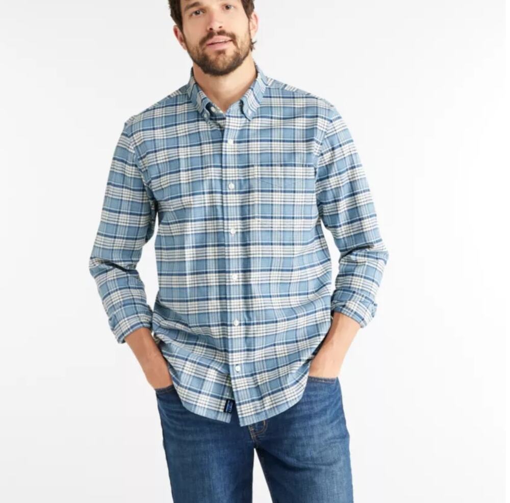 L.L. Bean Mens Comfort Stretch Oxford Shirt Traditional Untucked Fit Plaid Sz M